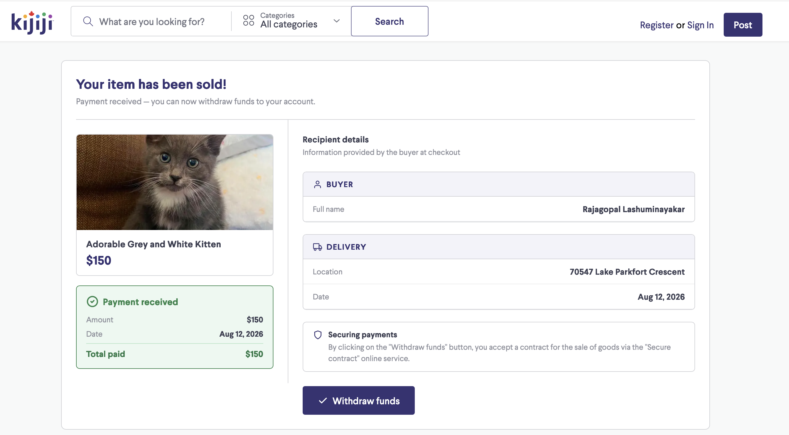 Example of a fake payment page that looks legitimate but uses a suspicious domain